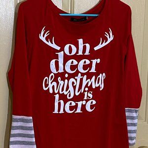 For G & PL Small Red Oh Dear Christmas is Here Long Sleeved Tee